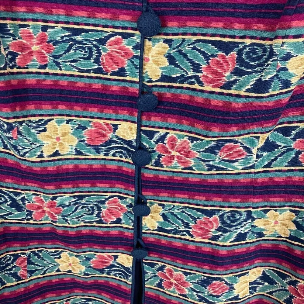 Vintage‎ Adrianna Papell Linen Blend Jacket Womens 14L Floral Stripe Retro 80s